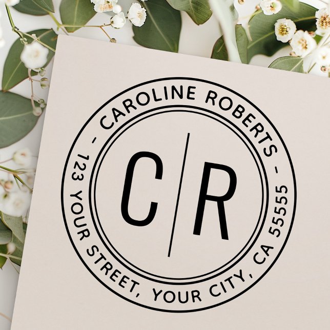 Modern minimal monogram initials return address self-inking stamp (Modern minimal monogram initials return address self-inking stamp)