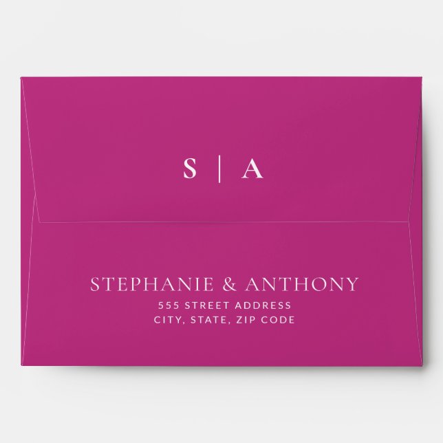 Modern Minimal Monogram Magenta and White Wedding  Envelope (Back (Top Flap))