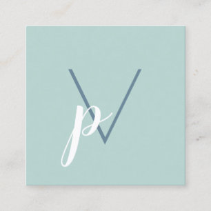 Modern minimal monogram mint green  square business card