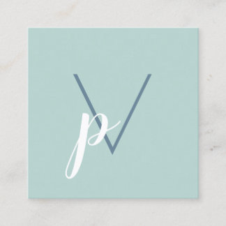 Modern minimal monogram mint green  square business card