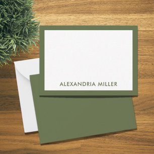 Modern Minimal Monogram Name Olive Green Card