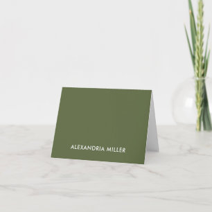 Modern Minimal Monogram Name Olive Note Card