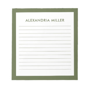 Modern Minimal Monogram Name Olive Notepad