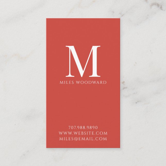 Modern Minimal Monogram Red Vertical Business Ca Card (Front)