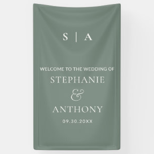 Modern Minimal Monogram Sage and White Wedding   Banner