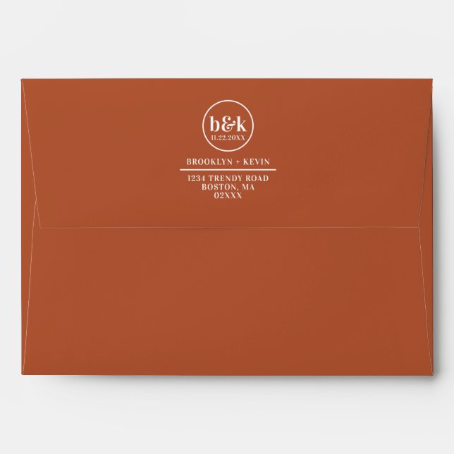Modern Minimal Monogram Terracotta Wedding Envelope (Back (Top Flap))