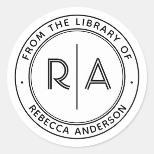 Modern Minimal Monogram The Library of Bookplate Classic Round Sticker