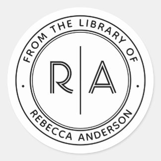 Modern Minimal Monogram The Library of Bookplate Classic Round Sticker