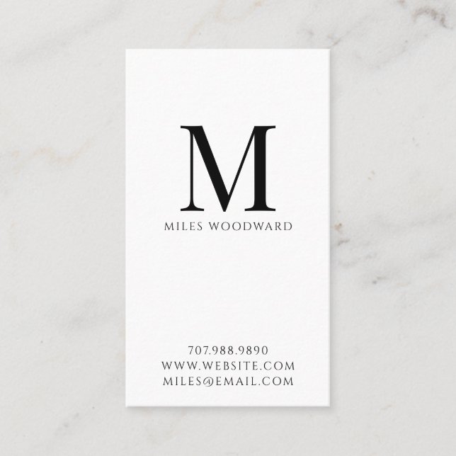 Modern Minimal Monogram Vertical Business Card (Front)