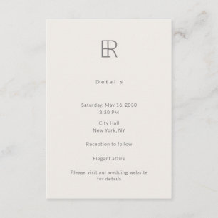Modern Minimal Monogram Wedding Details Card