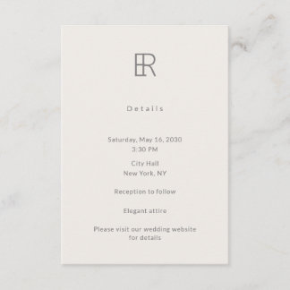 Modern Minimal Monogram Wedding Details Card