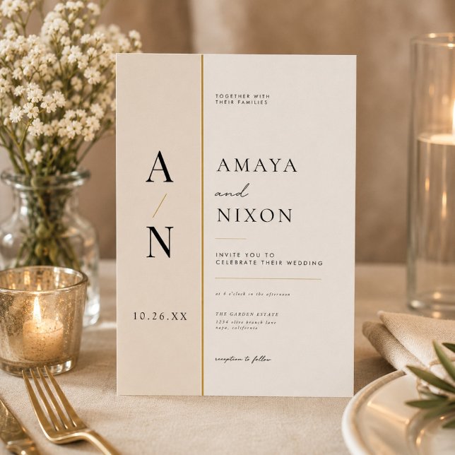 Modern Minimal Monogram Wedding Invitation (Creator Uploaded)