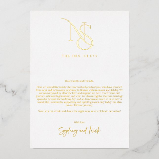 Modern Minimal | Monogram Wedding Table Thank You (Front)