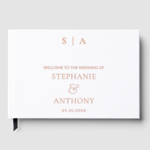 Modern Minimal Monogram White Foil Wedding Guest Book