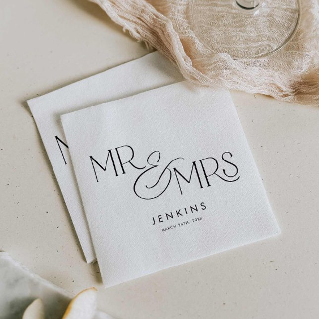 Modern Minimal Mr and Mrs. Wedding Napkin (Simple Script Mr and Mrs Wedding Paper Napkins)