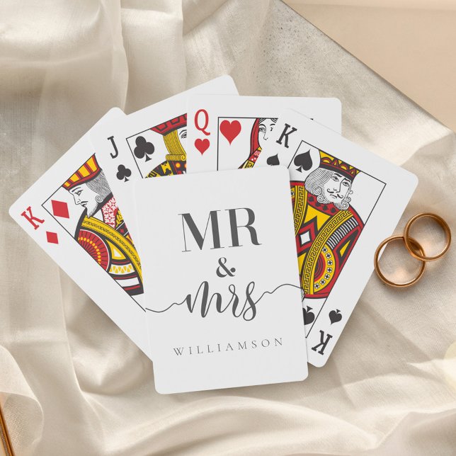 Modern Minimal Mr & Mrs Typographic Black/White Playing Cards (Modern Minimal Mr & Mrs Typographic Black/White Playing Cards)