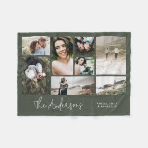 Modern minimal multi 8 photo best friends khaki fleece blanket