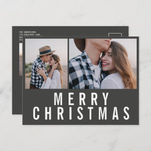 Modern minimal multi photo black white christmas postcard