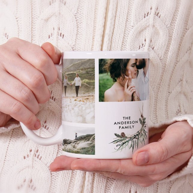 Modern minimal multi photo botanical elegant chic coffee mug (Creator Uploaded)