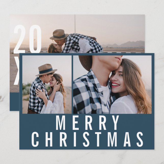 Modern minimal multi photo chic stylish christmas (Front/Back)
