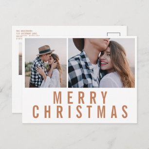 Modern minimal multi photo chic stylish christmas postcard