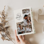 Modern minimal multi photo Christmas elegant Thank You Card<br><div class="desc">Modern minimal elegant script photo collage holiday Christmas card. Hand painted eucalyptus,  minimal foliage and modern rustic rattan wreath give this holiday card a luxurious feel. In classy greens,  browns and greys.</div>