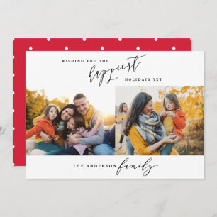 Modern minimal multi photo Christmas script Holiday Card