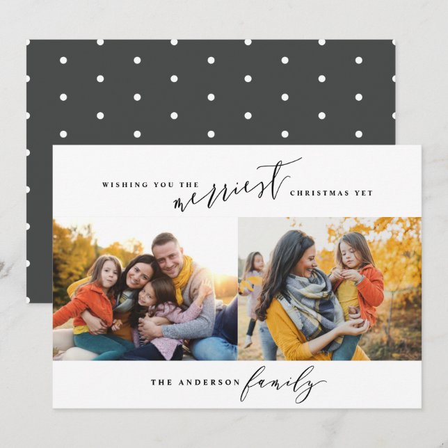 Modern minimal multi photo Christmas script Holiday Card (Front/Back)