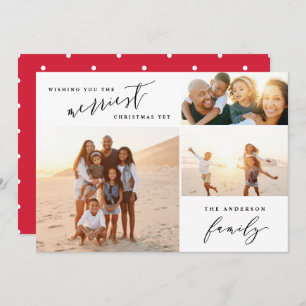 Modern minimal multi photo Christmas script Holiday Card