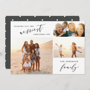 Modern minimal multi photo Christmas script Holiday Card