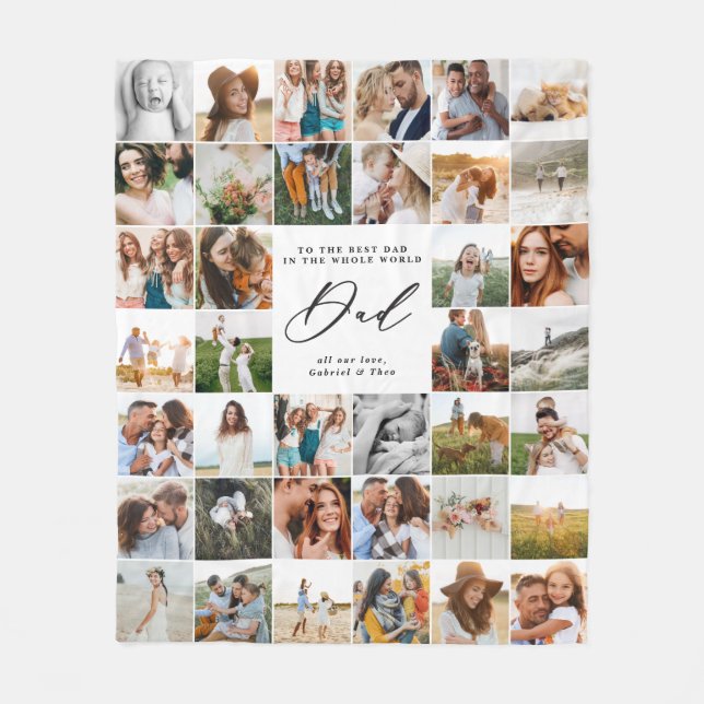Modern minimal multi photo script dad gift  fleece blanket (Front)