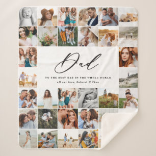 Modern minimal multi photo script dad gift fleece sherpa blanket