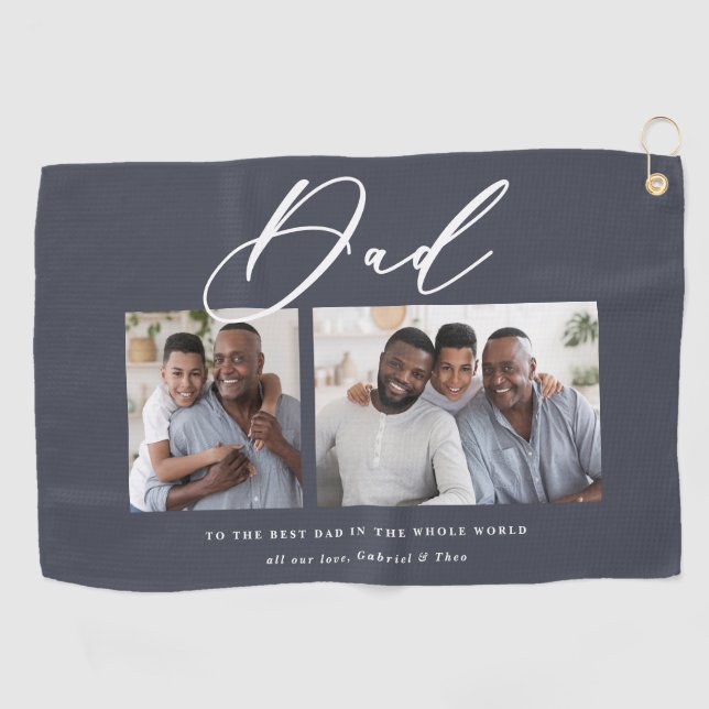Modern minimal multi photo script dad gift golf to towel (Horizontal)