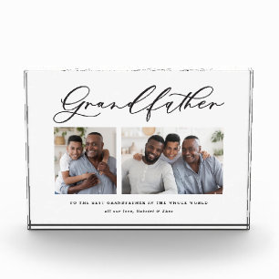 Modern minimal multi photo script grandfather gift block