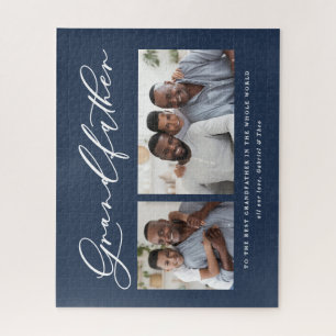 Modern minimal multi photo script grandfather gift jigsaw puzzle