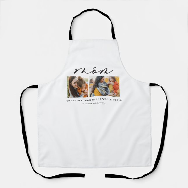 Modern minimal multi photo script mum gift apron (Front)