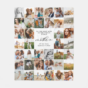Modern minimal multi photo script mum gift fleece  blanket