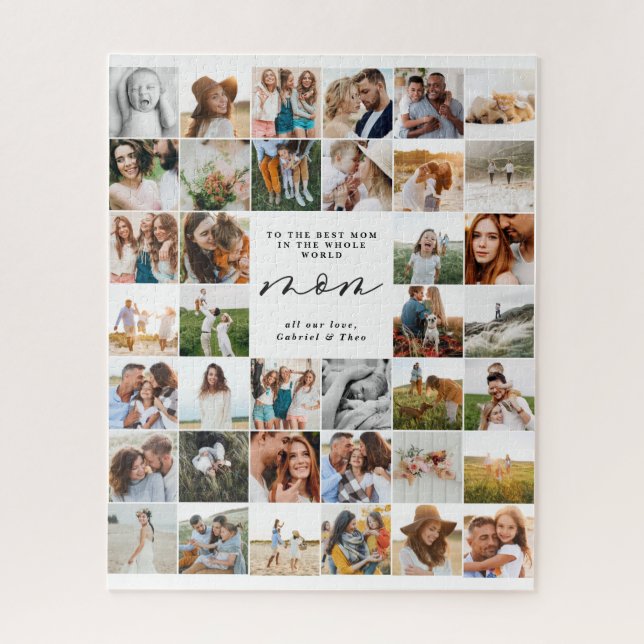 Modern minimal multi photo script mum  jigsaw puzzle (Vertical)