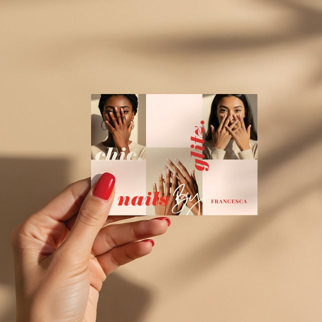 Modern Minimal Nail Salon Business Photo Collage Business Card (Modern Minimal Nail Salon Business Photo Collage Business Card (Front))