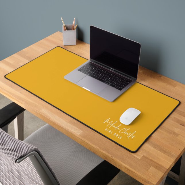 MODERN MINIMAL name design solid amber yellow Desk Mat (Office 2)