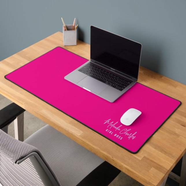 MODERN MINIMAL name design solid hot fuschia pink Desk Mat (Office 2)