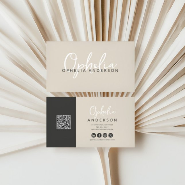 Modern minimal natural script boho QRcode Business Card (Creator Uploaded)