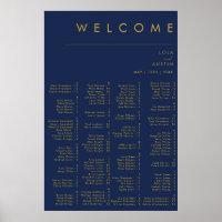 Modern Minimal Navy Blue Gold Alphabetical Seating