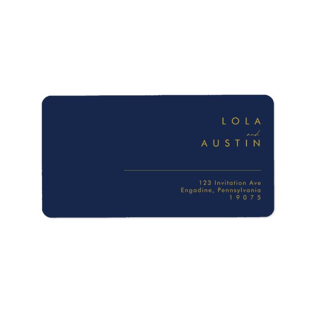 Modern Minimal Navy Blue Gold Wedding RSVP Address Label (Front)
