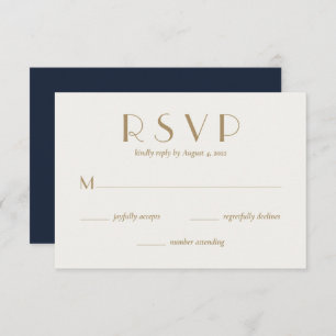 Modern Minimal Navy Blue Gold Wedding  RSVP Card