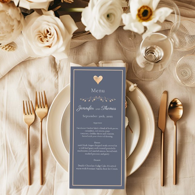 Modern Minimal Navy Blue Heart Wedding Menu (Creator Uploaded)