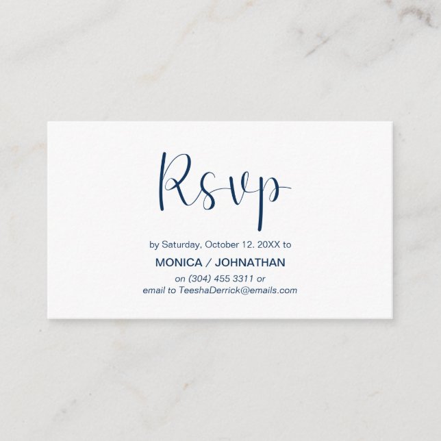 Modern Minimal, Navy Blue, RSVP respond Enclosure Card (Front)