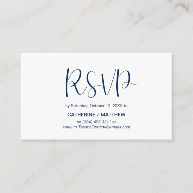 Modern Minimal, Navy Blue, RSVP respond Enclosure Card (Front)