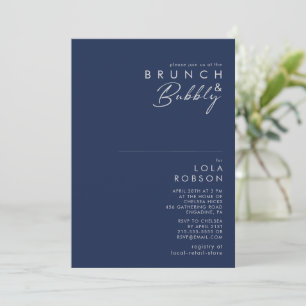 Modern Minimal Navy Blue Silver Brunch and Bubbly Invitation