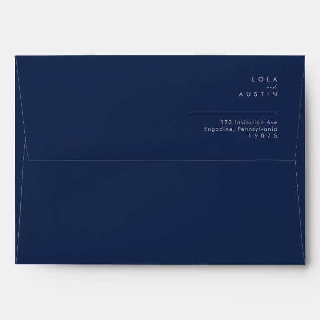 Modern Minimal Navy Blue Silver Wedding Invitation Envelope (Back (Top Flap))